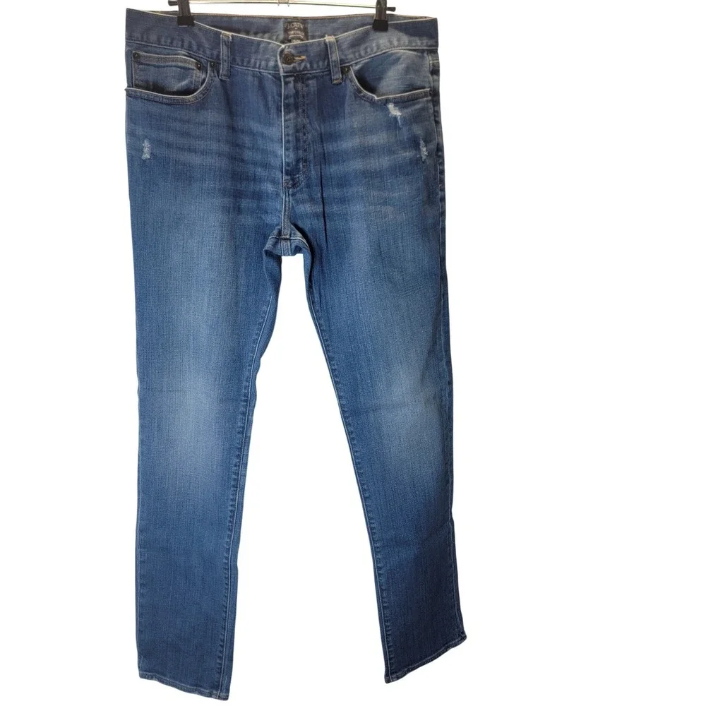 J Crew Mens The Driggs Jeans Slim‎ Fit Distressed Blue Denim Casual Pants 35x34